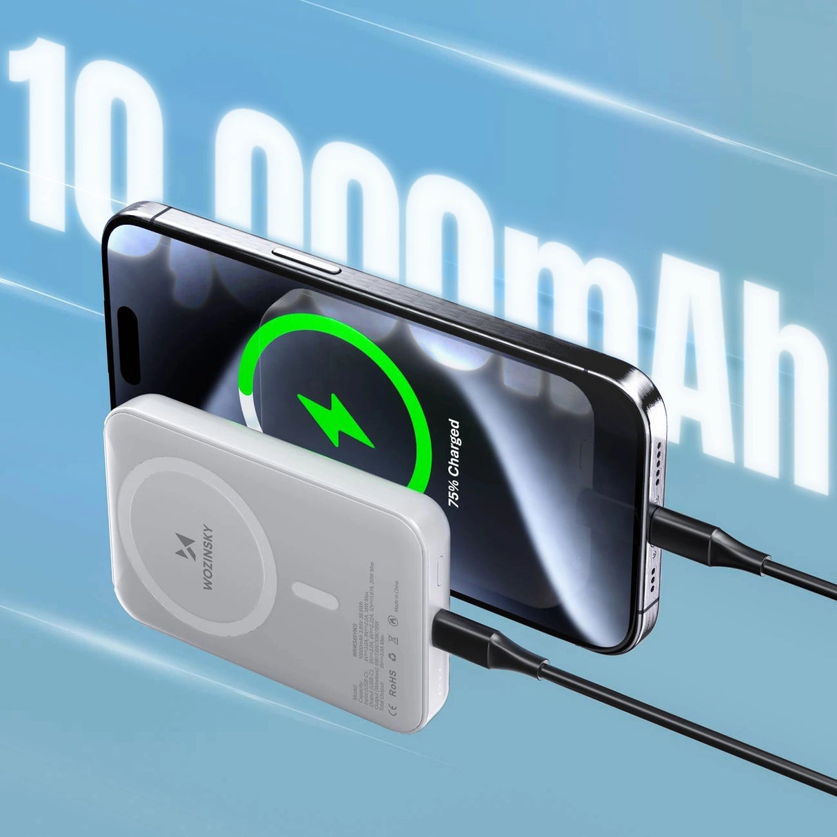 Wozinsky Batería Externa Magnética 10000mAh Powerbank Branco + Cabo USB-C