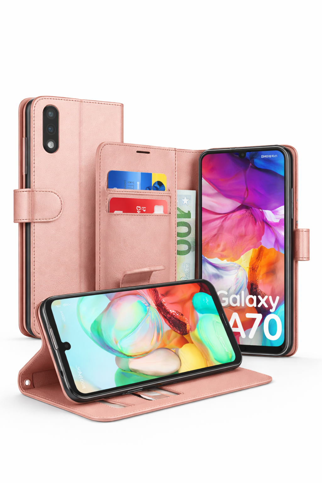 Capa Carteira Tipo Livro para Samsung Galaxy A70 – Rosa – Multi4you®
