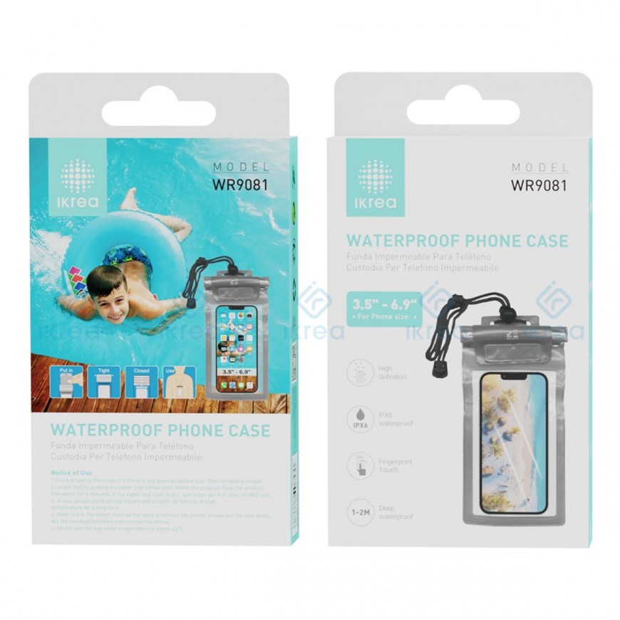 Capa Impermeável para Telemóvel IKREA WR9081 – Preta (3,5” a 6,9”)