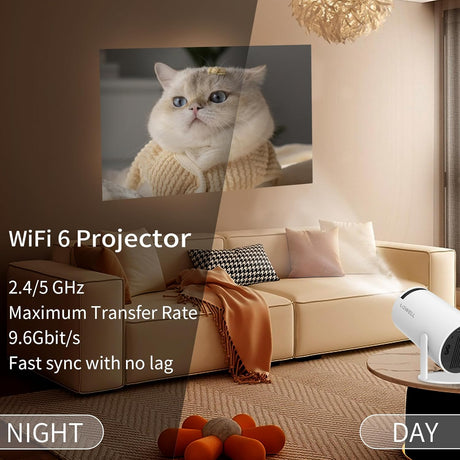 Mini Projetor Portátil Android 11 Branco WiFi 6 BT 5.0
