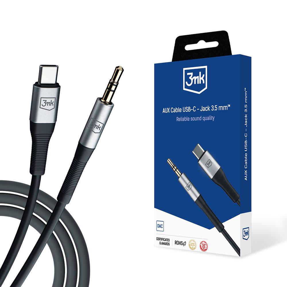 Cabo 3mk AUX minijack 3.5 mm / USB-C - prateado