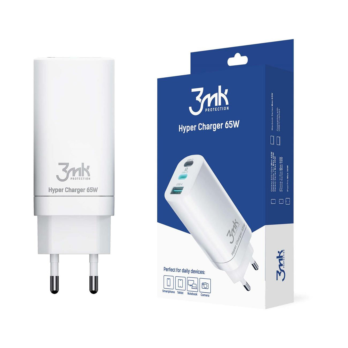 Carregador de rede 3mk Hyper Charger 65W 2x USB-C 2x USB-A - branco
