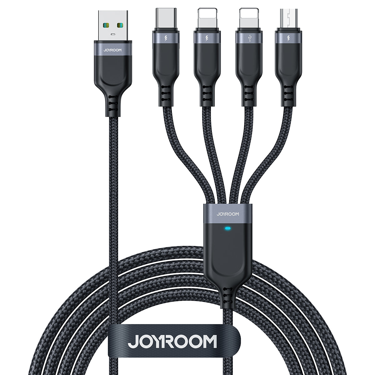Cabo USB 4 em 1 USB-A - USB-C / 2 x Lightning / Micro para carregamento e transmissão de dados 1.2m Joyroom S-1T4018A18 - preto