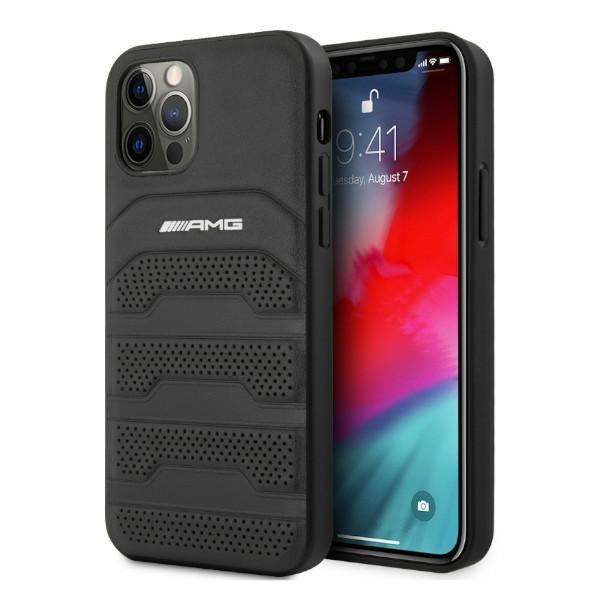Capa AMG de Couro com Linhas em Relevo para iPhone 12 Pro Max - preta