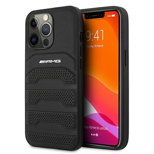 Capa AMG de Couro com Linhas em Relevo para iPhone 13 Pro / iPhone 13 - preta