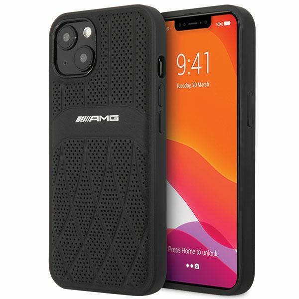 Capa AMG de Couro com Linhas Curvas para iPhone 13 - preta