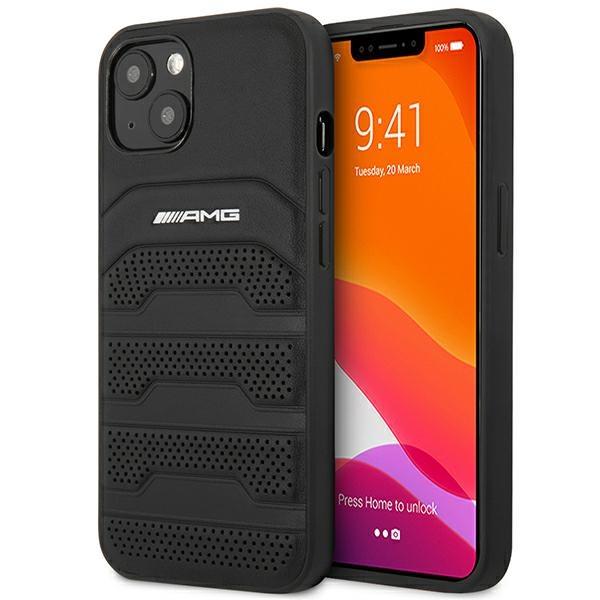 Capa AMG de Couro com Linhas em Relevo para iPhone 14 Plus - preta