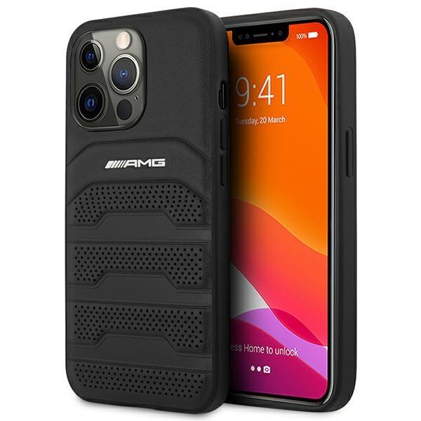 Capa AMG de Couro com Linhas em Relevo para iPhone 14 Pro Max - preta
