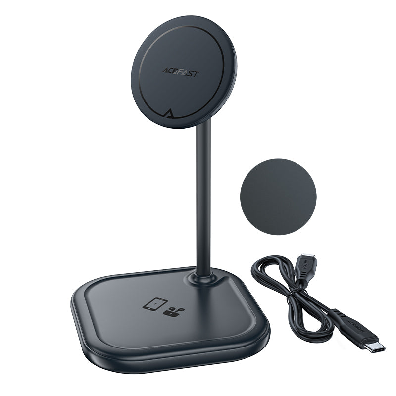 Acefast carregador sem fio Qi 15W para iPhone (com MagSafe) e Apple AirPods suporte base magnética cinza (E6 cinza)