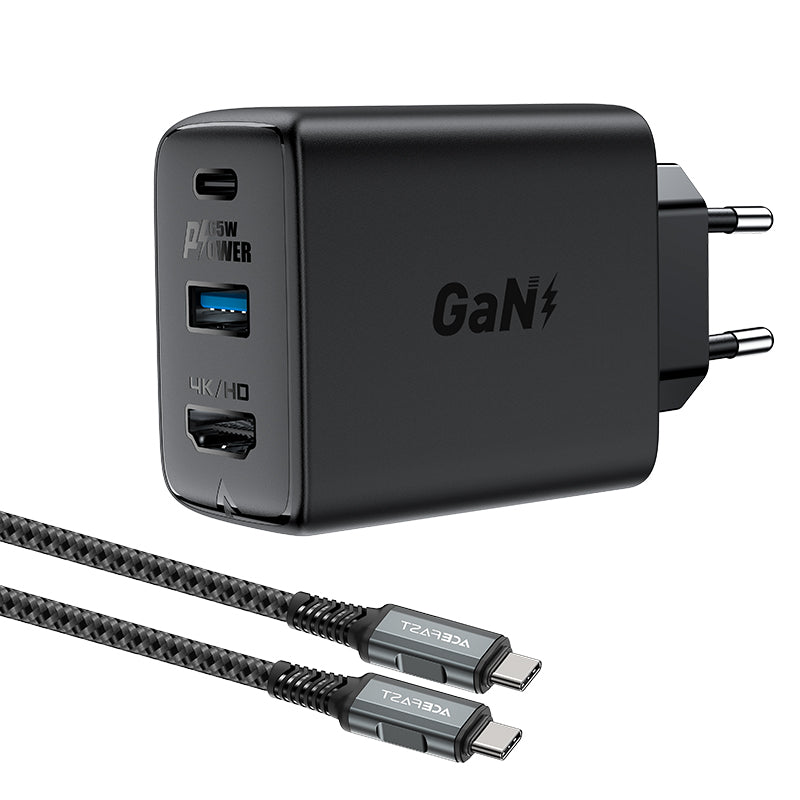 Carregador GaN Acefast A17 65W USB-C / USB-A, adaptador HDMI 4K 60Hz (acompanha cabo) - preto