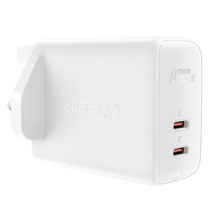 Acefast Carregador de Rede GaN (plugue UK) 2x USB Tipo C 50W, Power Delivery, PPS, Q3 3.0, AFC, FCP (A32 UK)