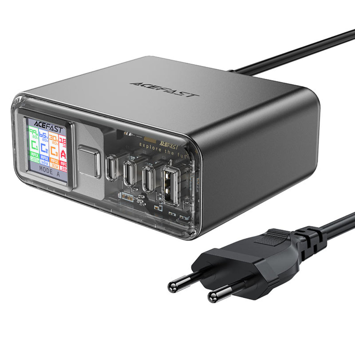 Adaptador multifuncional Acefast Z4 PD 218W GaN com 3 x USB-C + USB-A de 4 portas - cinza