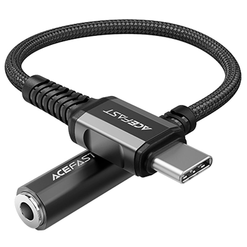 Cabo de áudio Acefast USB Tipo C para mini jack 3,5mm (feminino) 18cm, DAC, AUX preto (C1-07 preto)