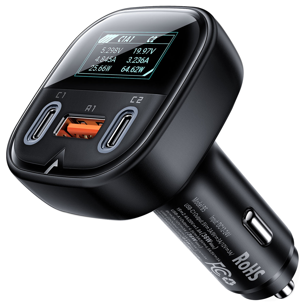 Acefast Carregador de carro 101W 2x USB Tipo C / USB, PPS, Power Delivery, Quick Charge 4.0, AFC, FCP preto (B5)
