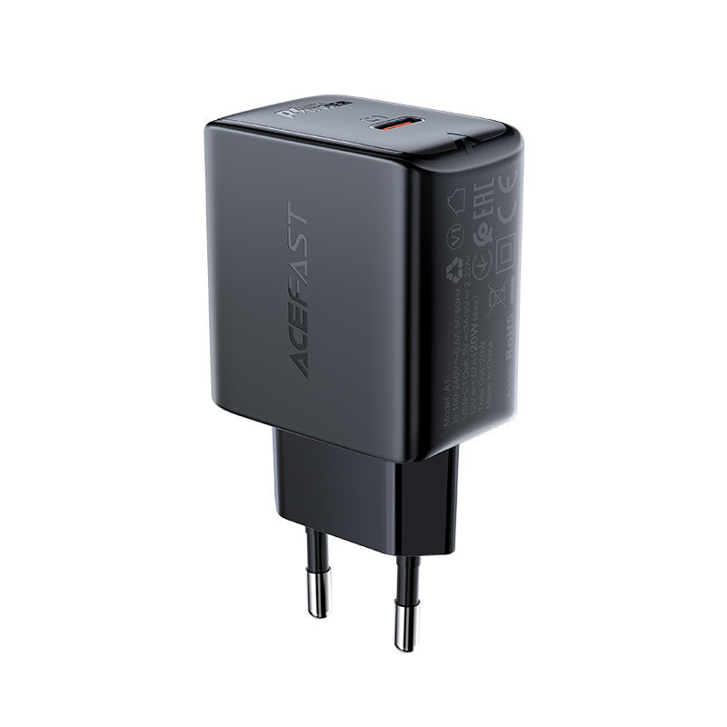 Acefast carregador de rede rápido USB Tipo C 20W Power Delivery preto (A1 EU preto)
