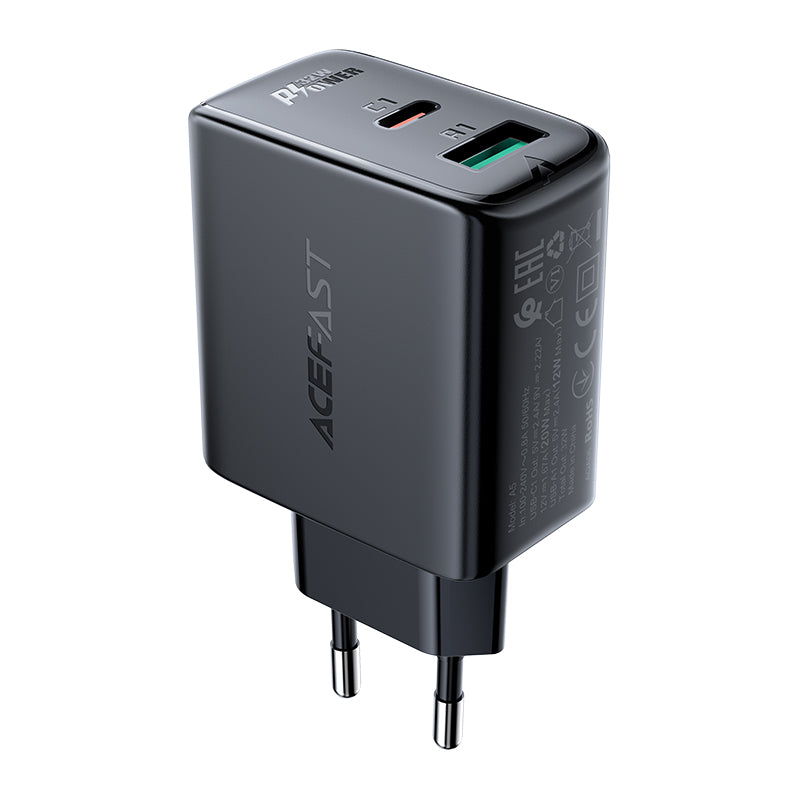 Acefast Carregador de Rede USB Tipo C / USB 32W, PPS, PD, QC 3.0, AFC, FCP preto (A5 preto)
