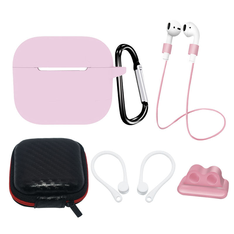 Kit de capa de silicone para AirPods 3 + estojo / gancho de orelha / alça de pescoço / suporte para pulseira de relógio / mosquetão - rosa