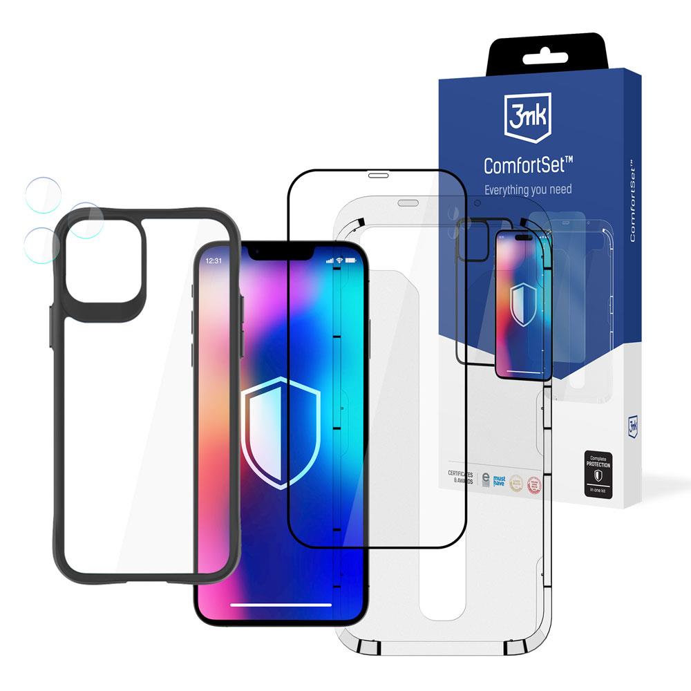 Kit 3mk Comfort Set 4 em 1 para iPhone 11 Pro Max - capa, 2x vidro, moldura aplicativa