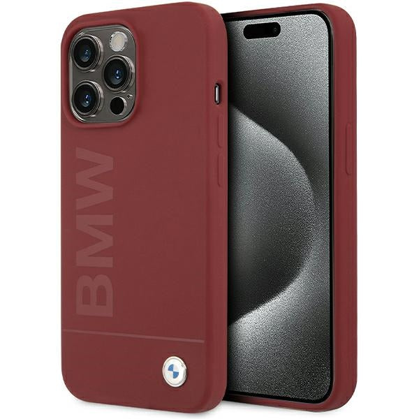Capa BMW de Silicone com Logo Grande e MagSafe para iPhone 15 Pro Max - vermelha