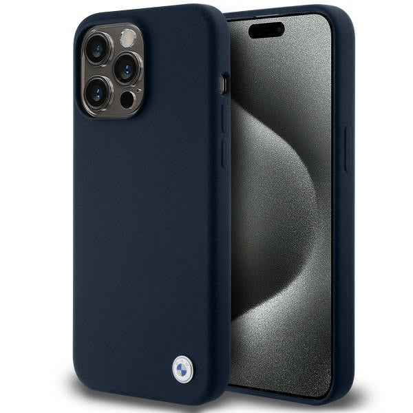 Capa BMW de Silicone com Logo Metálico para iPhone 15 Pro - na cor granada