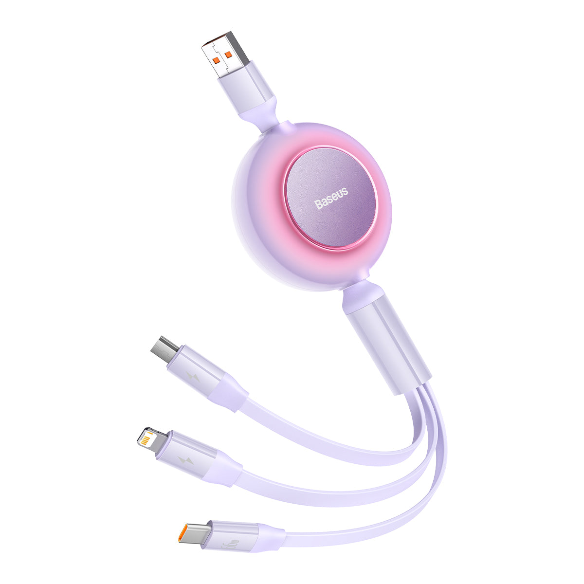 Baseus Bright Mirror 2 cabo enrolável 3 em 1 USB Tipo A - micro USB + Lightning + USB Tipo C 66W 1.1m roxo (CAMJ010105)