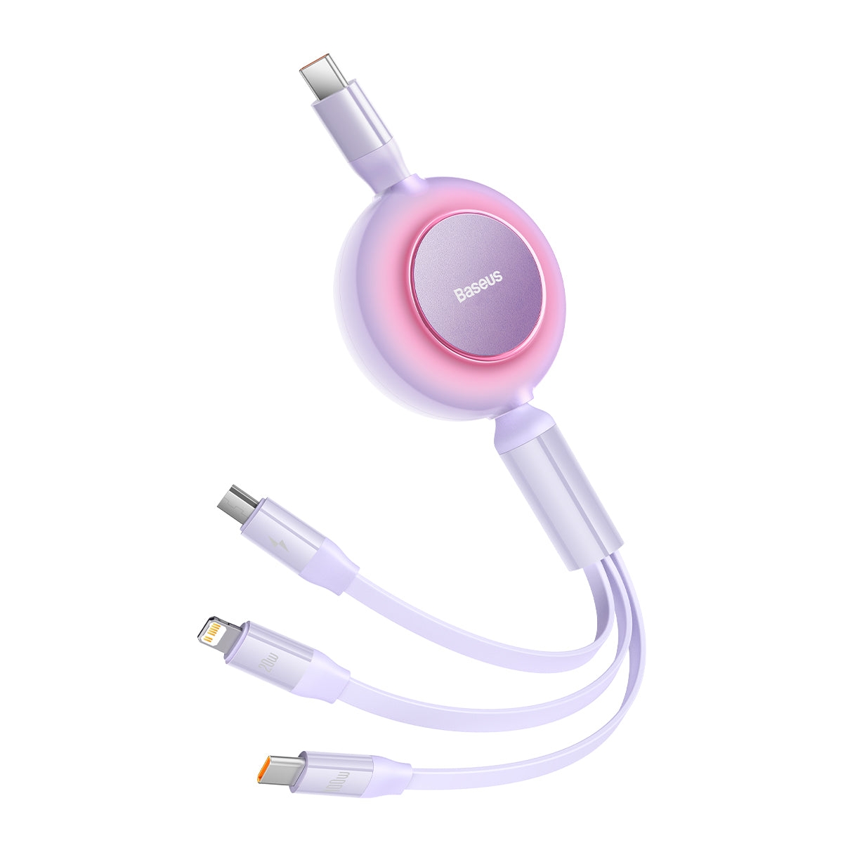 Baseus Bright Mirror 2 cabo enrolável 3 em 1 USB Tipo C - micro USB + Lightning + USB Tipo C 3.5A 1.1m roxo (CAMJ010205)
