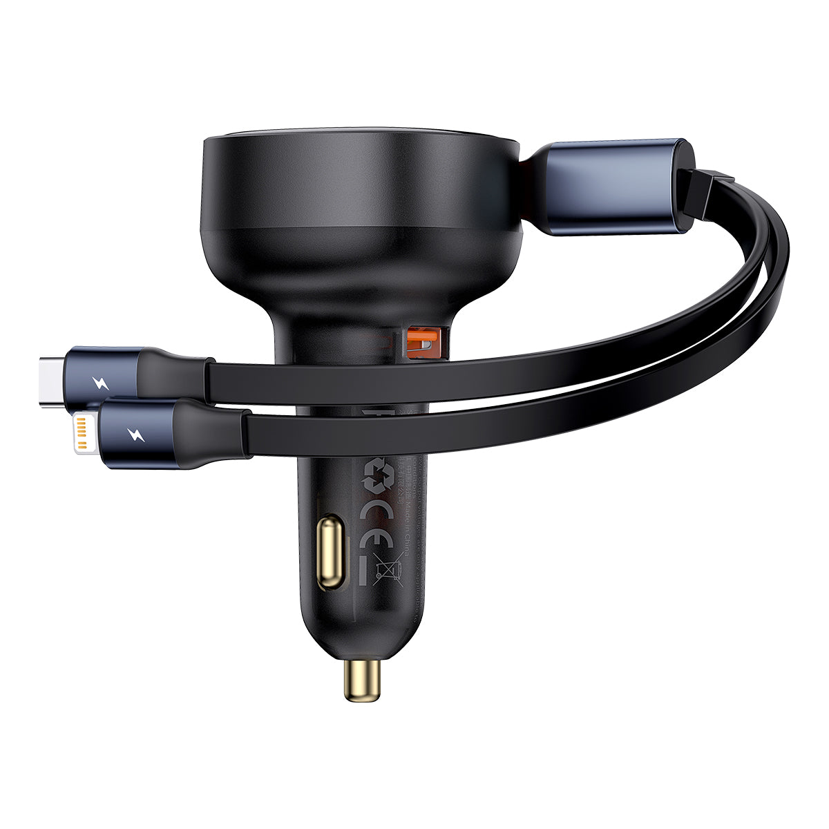 Carregador de carro Baseus Enjoyment USB-A com cabo USB-C / Lightning 60W - preto
