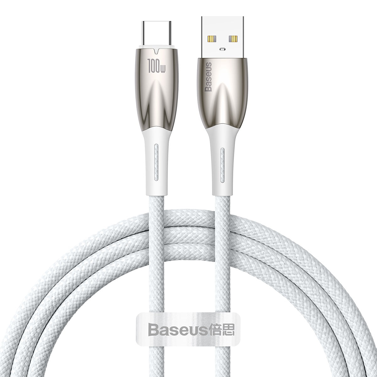 Cabo Baseus Glimmer Series de carregamento rápido USB-A para USB-C 100W 480Mb/s 1m branco