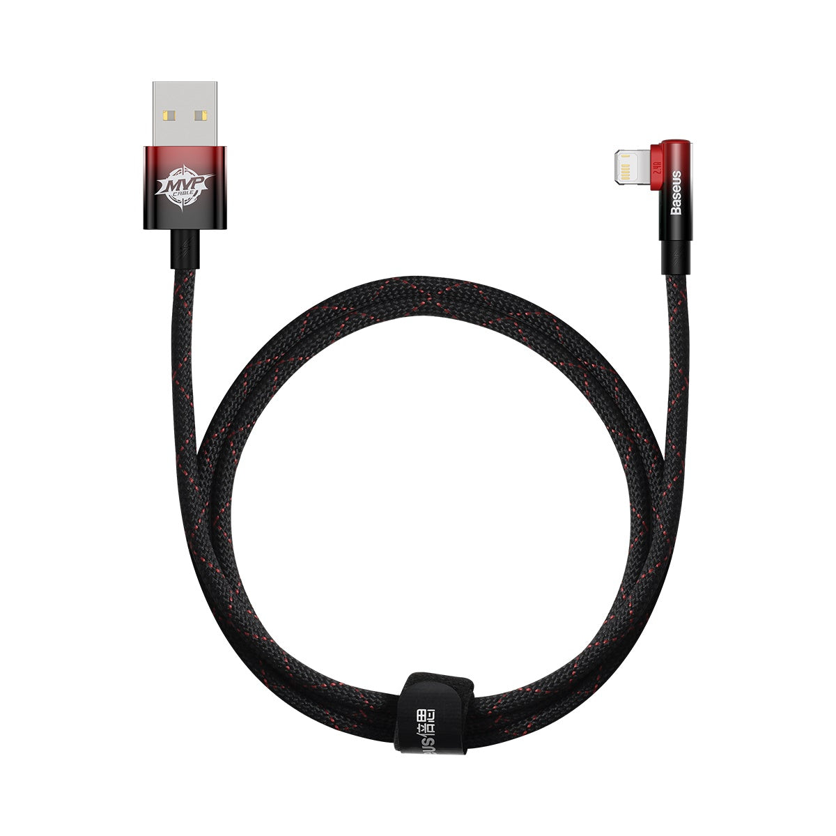 Cabo Baseus MVP 2 Elbow com ângulo e conector lateral USB / Lightning 1m 2.4A vermelho (CAVP000020)