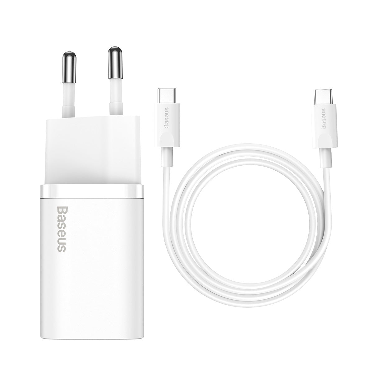 Carregador rápido de rede Baseus Si USB-C 25W 3A com cabo USB-C / USB-C 1m - branco