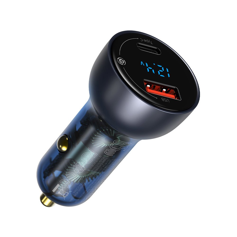 Baseus carregador de carro USB / USB Tipo C 65 W 5 A SCP Quick Charge 4.0+ Power Delivery 3.0 tela LCD transparente (CCKX-C0A)