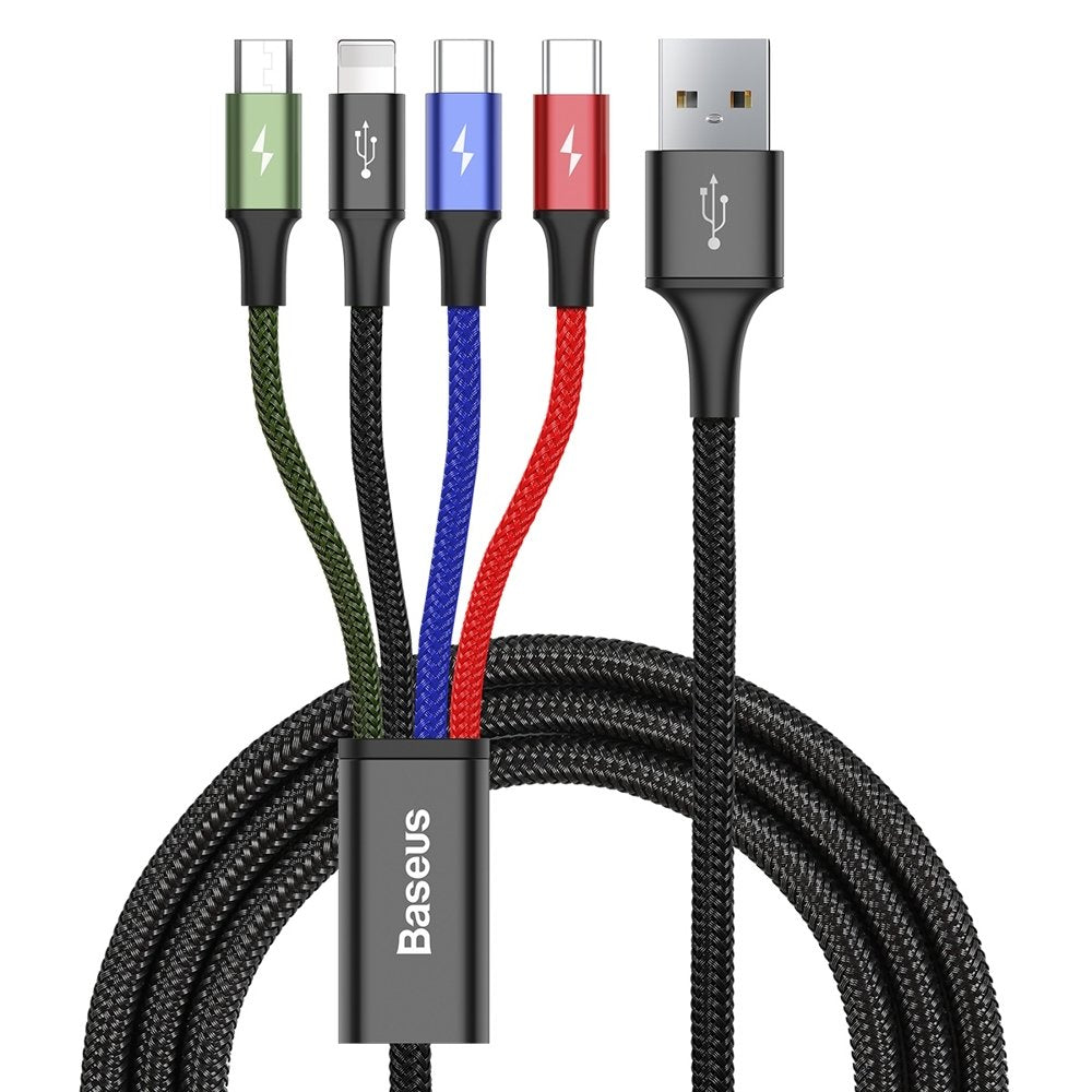 Cabo Baseus 4 em 1 USB com 2x Lightning / USB Tipo C / micro USB em trançado de nylon 3.5A 1.2m preto (CA1T4-A01)