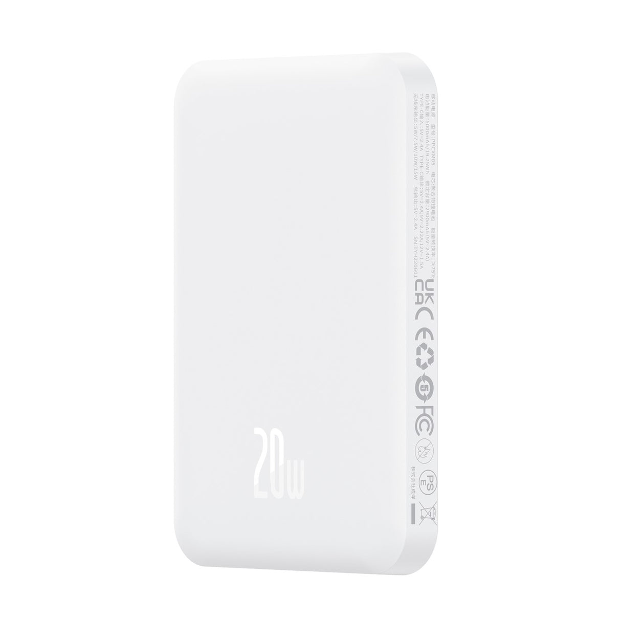 Mini powerbank Baseus 5000mAh 20W + cabo USB-C (20V/3A) - branco