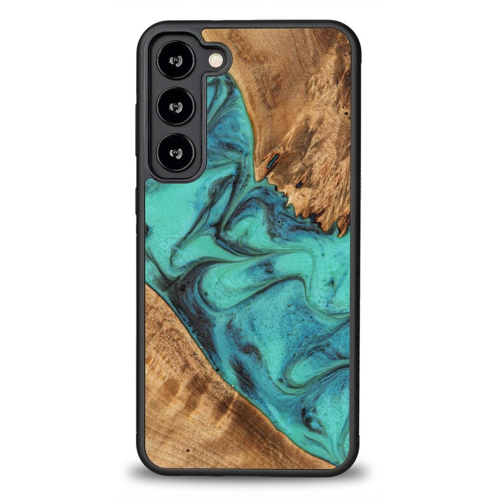 Capa para Samsung Galaxy S23 Plus Bewood Unique Turquoise em madeira e resina - turquesa e preta