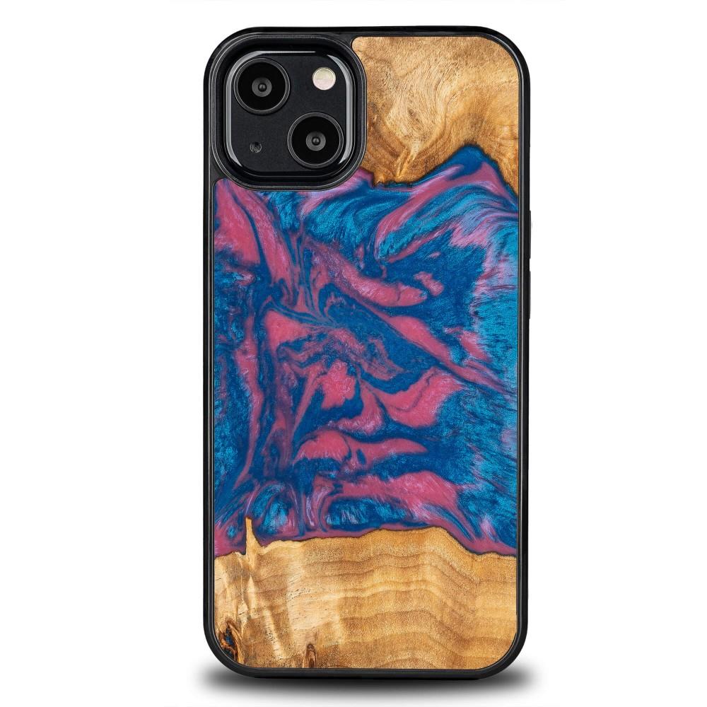 Capa para iPhone 13 Bewood Unique Vegas em madeira e resina - rosa e azul