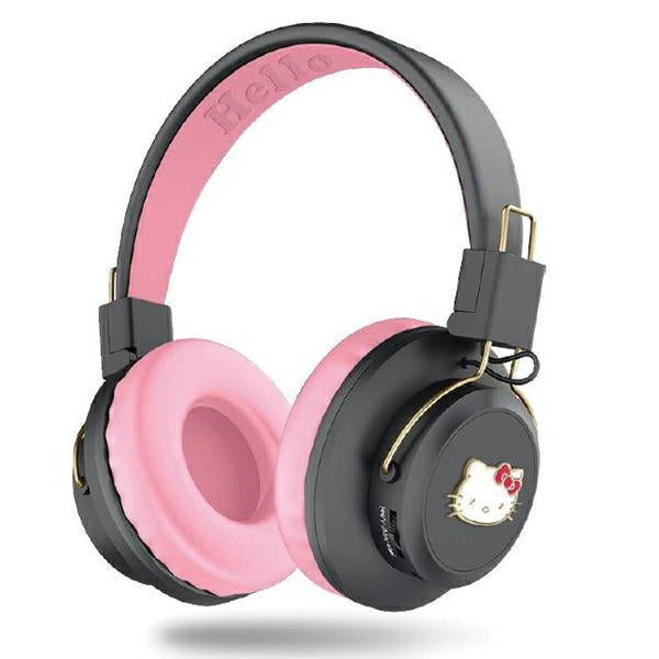 Fones de ouvido Bluetooth Hello Kitty com logo de metal - cor de rosa