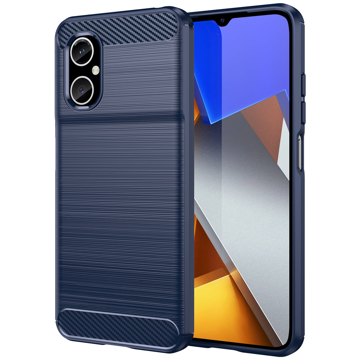 Capa de Carbono para Xiaomi Redmi Note 11E / Redmi 10 5G / Redmi 10 Prime+ 5G / Poco M4 5G, capa protetora de silicone flexível na cor azul.
