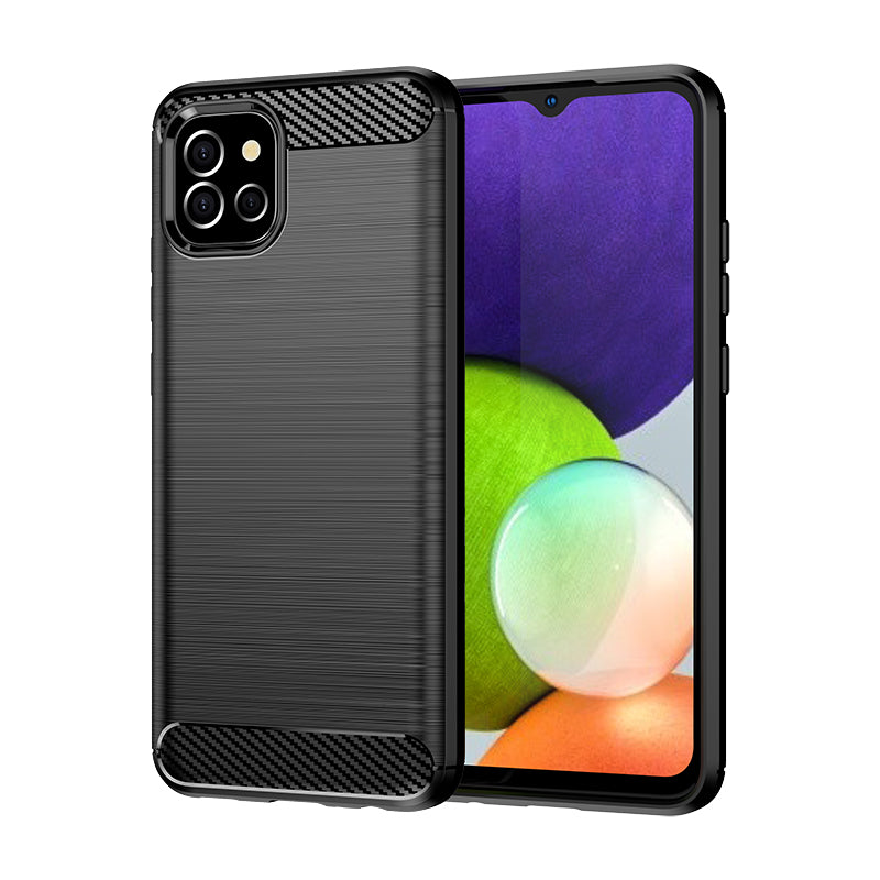 Capa flexível Carbon Case para Samsung A03S EU (166.5) na cor preta.