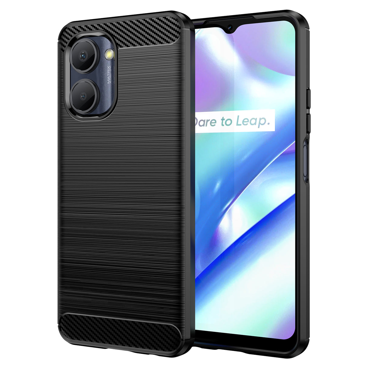 Capa de Carbono para Realme C33, capa protetora de silicone flexível na cor preta.