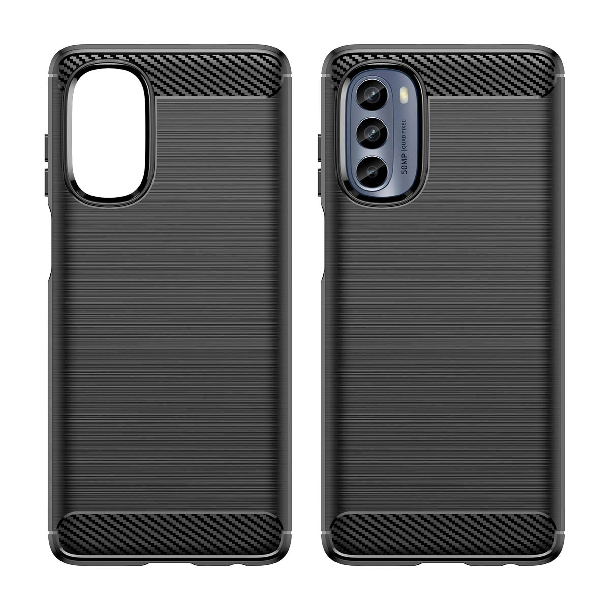 Capa Carbon Case para Motorola Moto G62 5G em silicone flexível e carbono na cor preta.