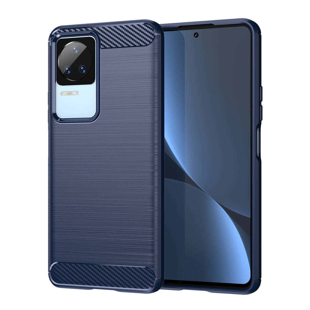 Capa de Carbono para Xiaomi Poco F4 5G, capa protetora de silicone flexível e carbono na cor azul.