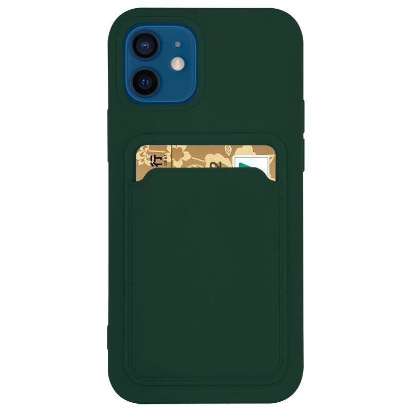 Capa de Cartão de Silicone com Bolso para Cartões e Documentos para Samsung Galaxy A72 4G na Cor Verde Escuro