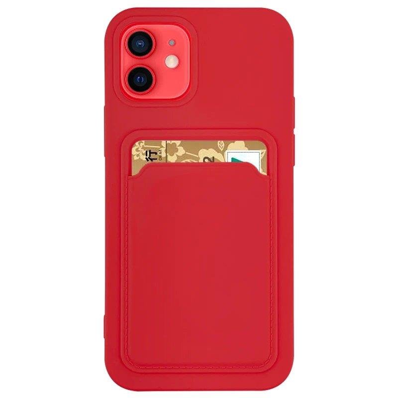 Capa de Cartão de Silicone com Bolso para Cartões e Documentos para iPhone XS Max Vermelho