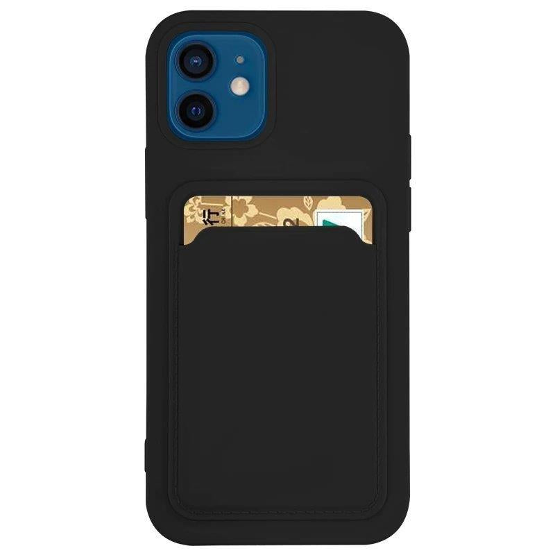 Caso de Cartão, capa de silicone com bolso para cartões e documentos para Samsung Galaxy S22+ (S22 Plus) preto