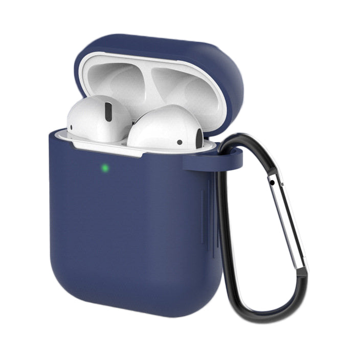 Capa de silicone macia para AirPods 2 / AirPods 1 + chaveiro mosquetão azul (case D)