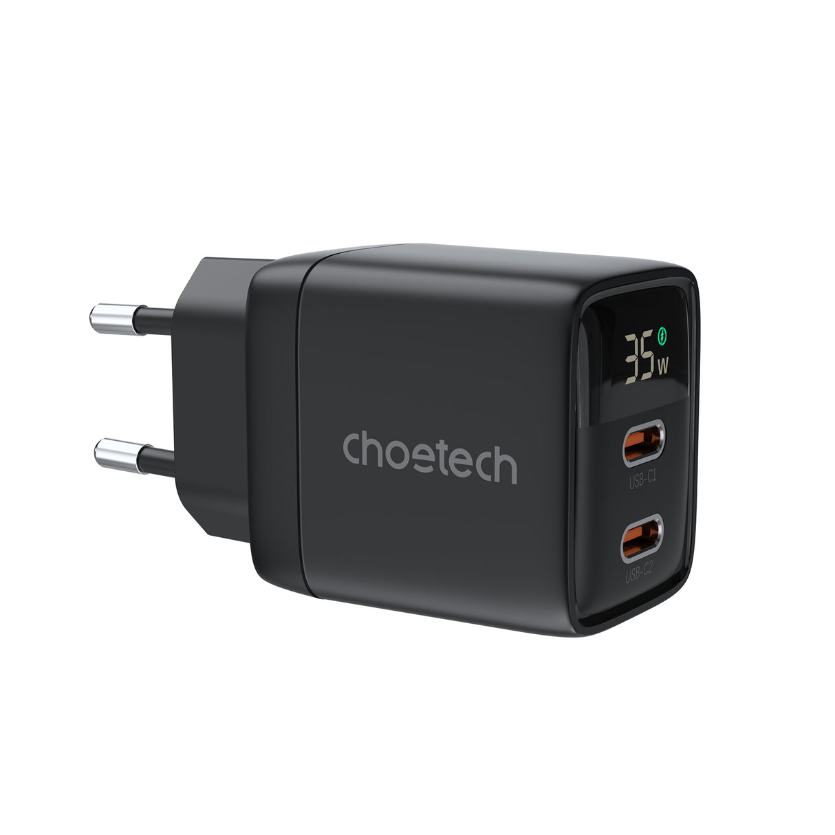 Carregador de Rede Choetech PD6051 USB-C USB-C PD 35W GaN com Display - Preto