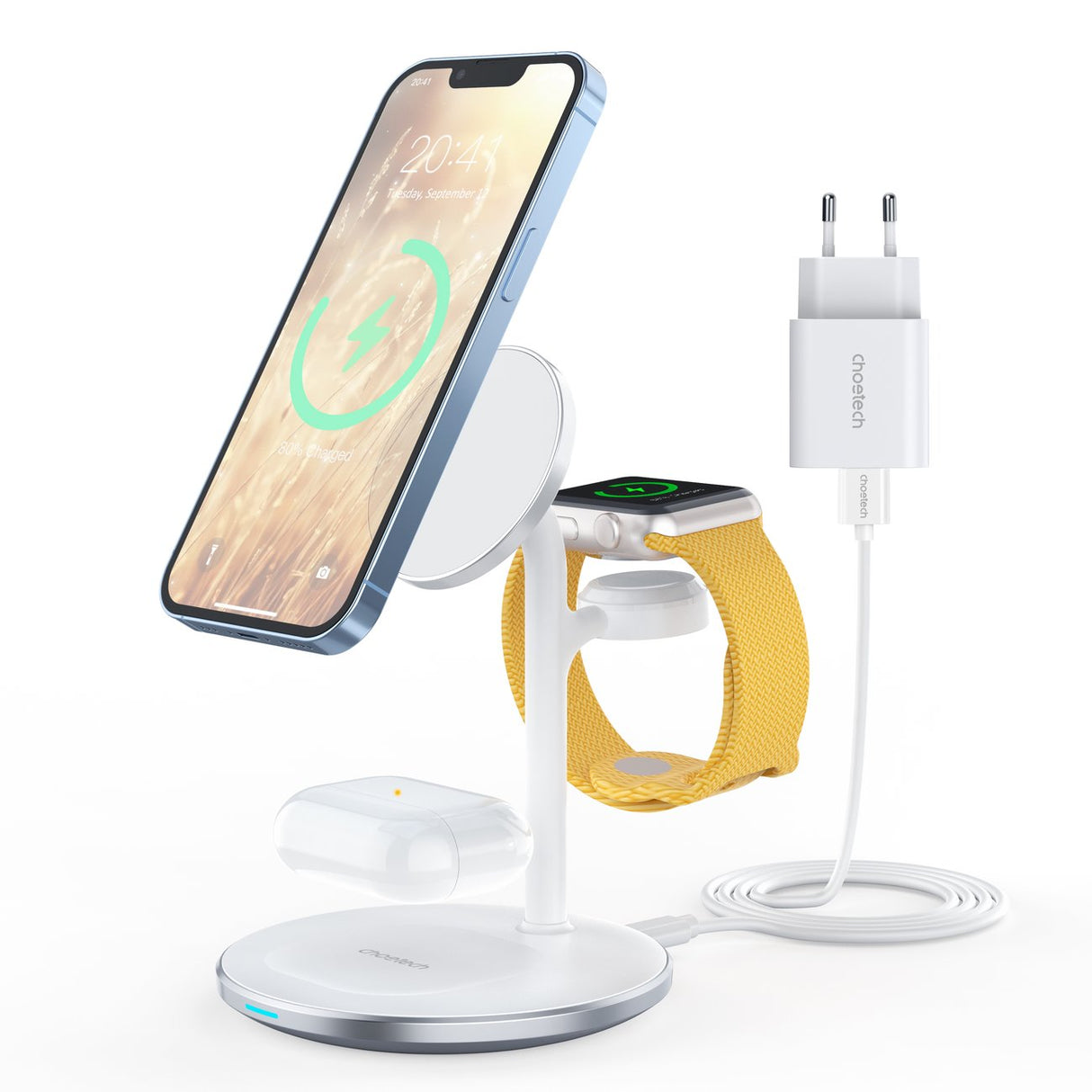 Estação de carregamento indutivo 3 em 1 Choetech T585-F para iPhone 12/13, AirPods Pro, Apple Watch branco