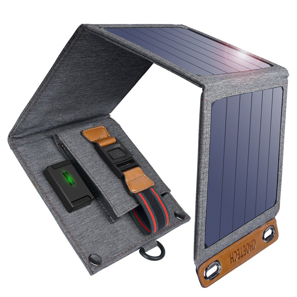 Choetech carregador solar turístico para telefone com USB 14W dobrável cinza (SC004)