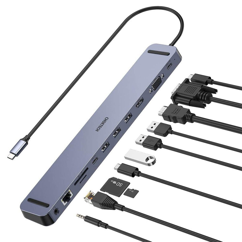 Choetech estação de acoplamento adaptador hub USB Tipo C 11 em 1 100W PD cinza (HUB-M20)
