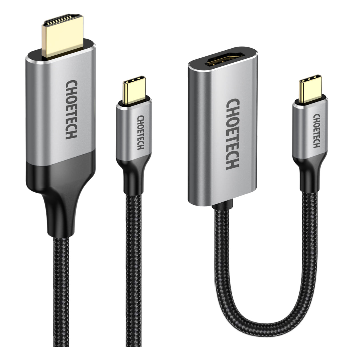 Choetech conjunto de adaptador HUB USB Tipo C para HDMI 2.0 (3840 x 2160 @ 60Hz) cinza (HUB-H12) + cabo USB Tipo C para HDMI (3840 x 2160 @ 60Hz) 2m cinza (CH0021)
